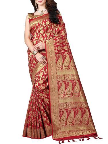 floral zari weave banarasi saree with tassels with blouse - 15413839 - Very Small Image - 1