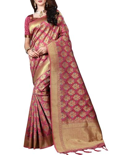 floral zari weave banarasi saree with blouse - 15413841 - Very Small Image - 1