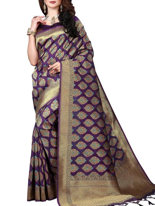 floral zari weave banarasi saree with blouse - 15413843 - Very Small Image - 1