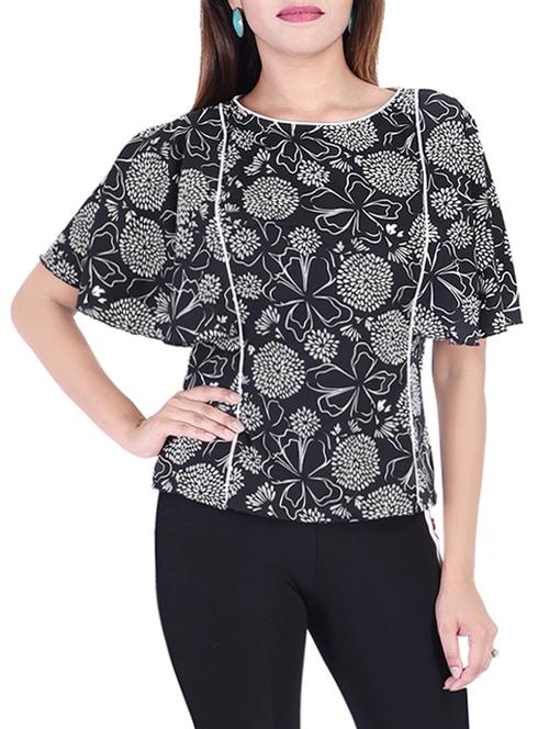 piping detail floral bell sleeved top - 15413851 - Very Small Image - 1