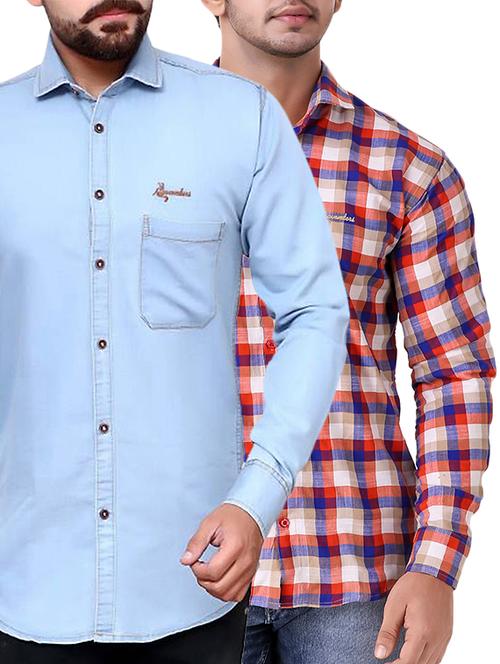 multi colored cotton casual shirt (set of 2) - 15413864 - Very Small Image - 1
