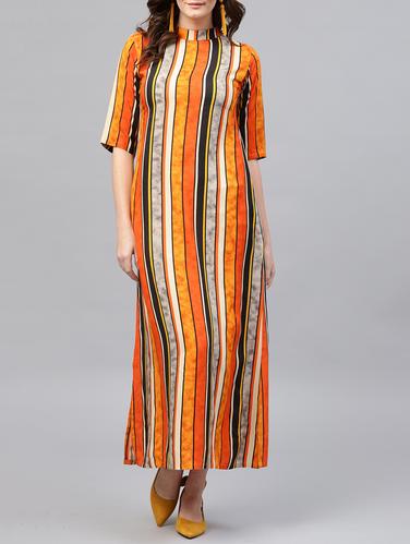 striped mock neck maxi dress - 15413995 - Very Small Image - 1