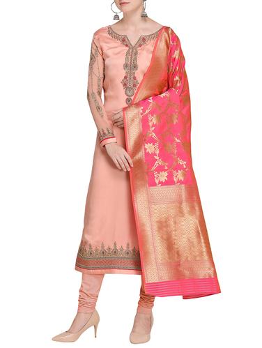 Embroidered semi-stitched churidaar suit - 15414020 - Very Small Image - 1