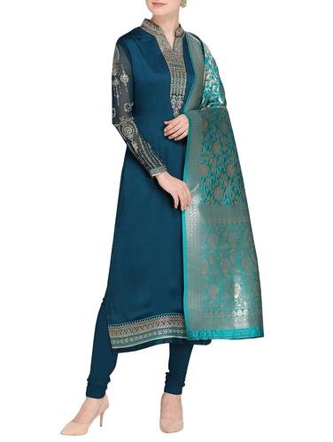 Embroidered semi-stitched churidaar suit - 15414022 - Very Small Image - 1