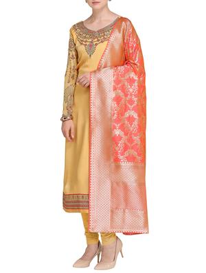 Embroidered semi-stitched churidaar suit - 15414023 - Standard Image - 1