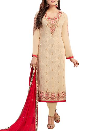 Embroidered semi-stitched churidaar suit - 15414028 - Very Small Image - 1