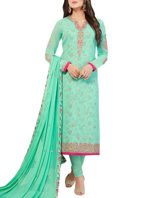 Embroidered semi-stitched churidaar suit - 15414030 - Standard Image - 1