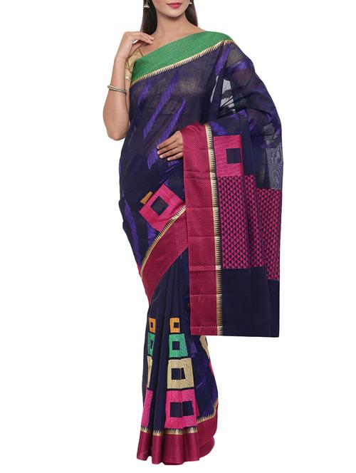 geometrical embroidered chanderi saeee with blouse - 15414039 - Standard Image - 1