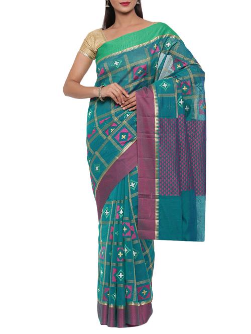 geometrical embroidered chanderi saeee with blouse - 15414040 - Very Small Image - 1