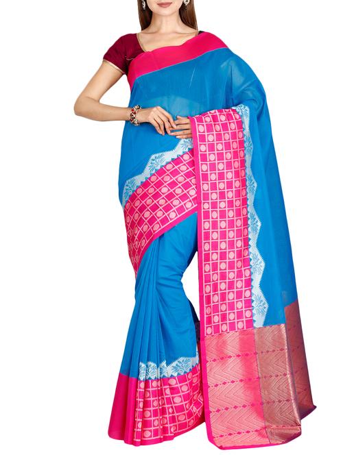 contrast jacquard border woven saree with blouse - 15414044 - Standard Image - 1
