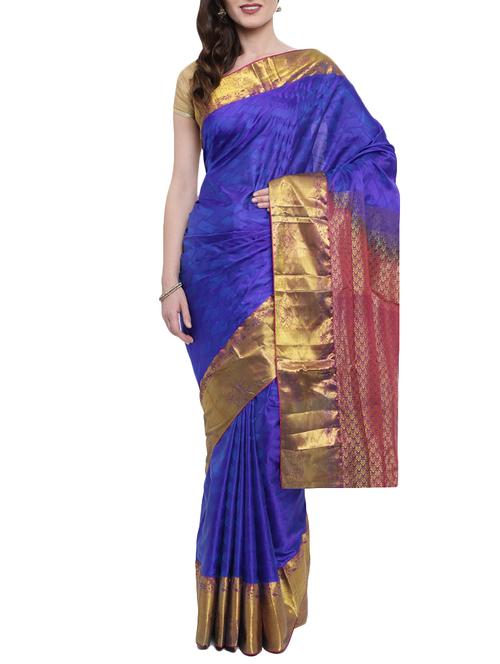 golden zari border kanjivaram saree with blouse - 15414048 - Very Small Image - 1