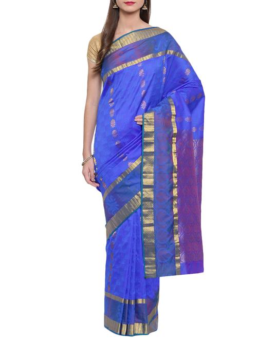 golden zari butta woven saree with blouse - 15414056 - Standard Image - 1