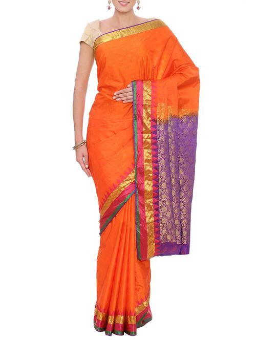 contrast zari border kanjivaram saree with blouse - 15414064 - Standard Image - 1