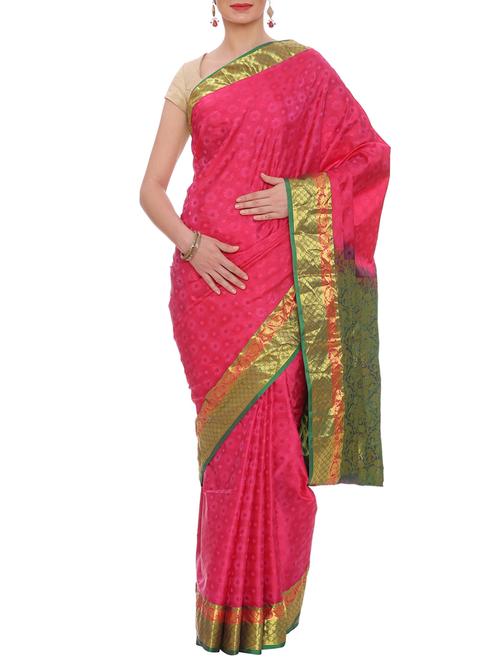 contrast border floral kanjivaram saree with blouse - 15414065 - Standard Image - 1