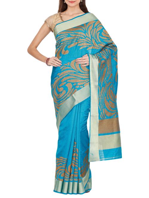 contrast jacquard weave woven saree with blouse - 15414074 - Standard Image - 1