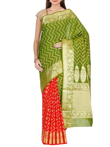 zari weave half & half banarasi saree with blouse - 15414080 - Very Small Image - 1