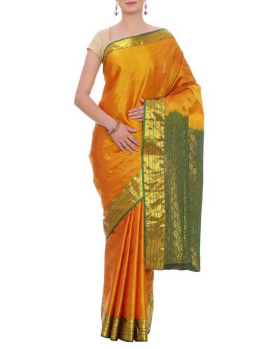 contrast zari border kanjivaram saree with blouse - 15414099 - Very Small Image - 1
