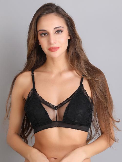 mesh detail floral lace bra - 15414279 - Standard Image - 1