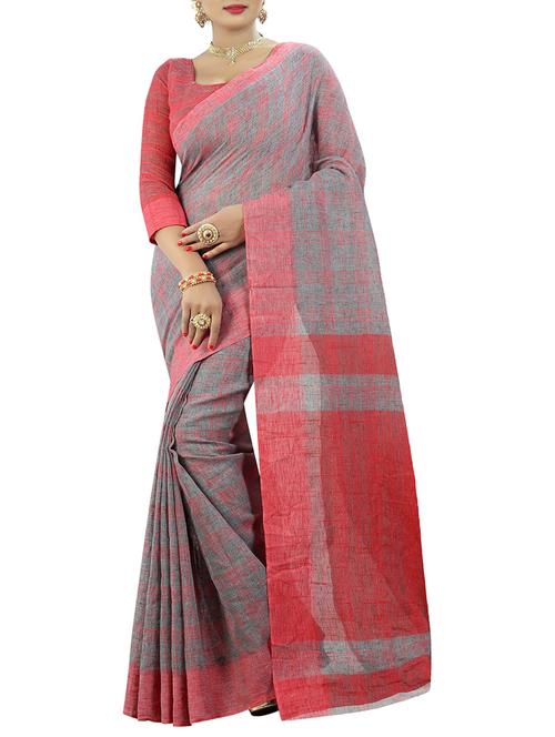 checkered jacquard linen woven saree with blouse - 15414292 - Very Small Image - 1