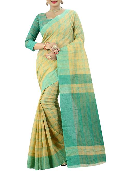 checkered jacquard linen woven saree with blouse - 15414293 - Very Small Image - 1