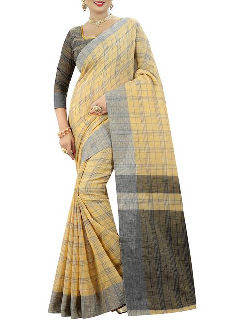 checkered jacquard linen woven saree with blouse - 15414295 - Very Small Image - 1