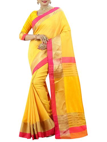 contrast zari border linen woven saree with blouse - 15414300 - Very Small Image - 1