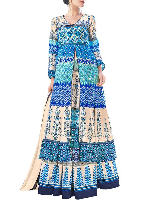 Printed semi-stitched skirt suit - 15414333 - Standard Image - 1