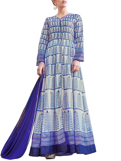 Printed semi-stitched anarkali suit - 15414335 - Very Small Image - 1