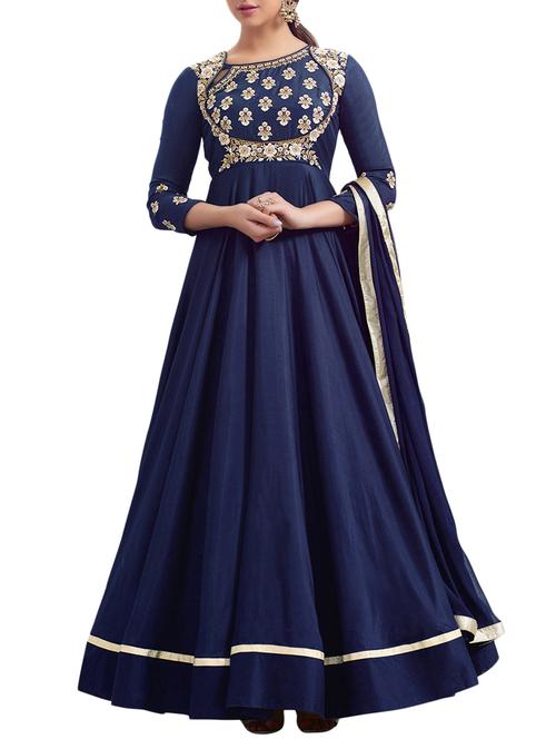 Embroidered semi-stitched flared suit - 15414337 - Standard Image - 1