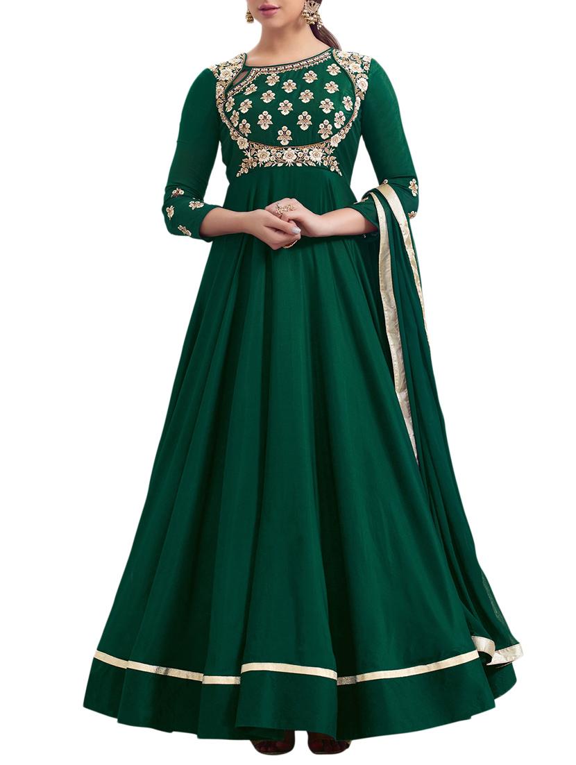 Embroidered semi-stitched flared suit - 15414339 - Zoom Image - 1