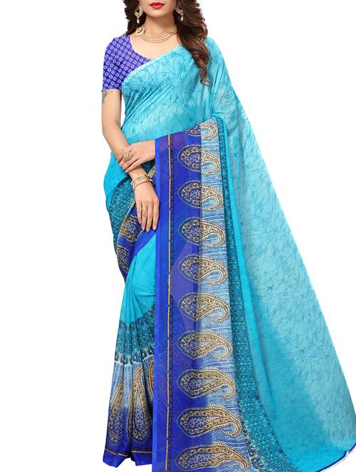 Paisley bordered printed saree with blouse - 15414345 - Very Small Image - 1