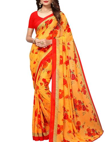 Floral printed saree with blouse - 15414347 - Very Small Image - 1