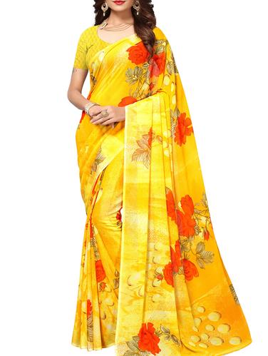 Floral printed saree with blouse - 15414349 - Very Small Image - 1