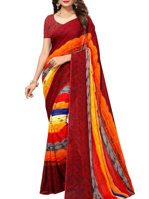 Color block printed saree with blouse - 15414351 - Standard Image - 1