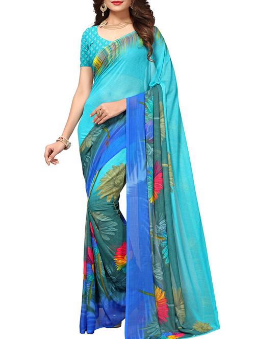Floral printed saree with blouse - 15414354 - Very Small Image - 1