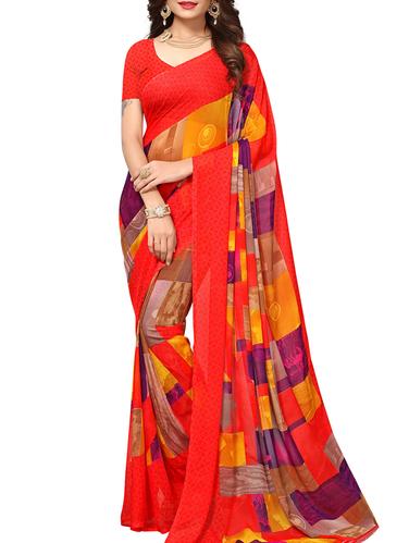 Geometrical printed saree with blouse - 15414356 - Very Small Image - 1