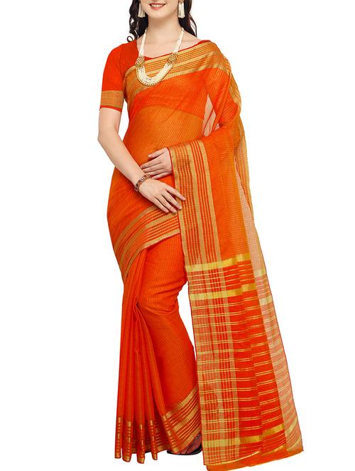 Delicate golden border saree with blouse - 15414369 - Very Small Image - 1