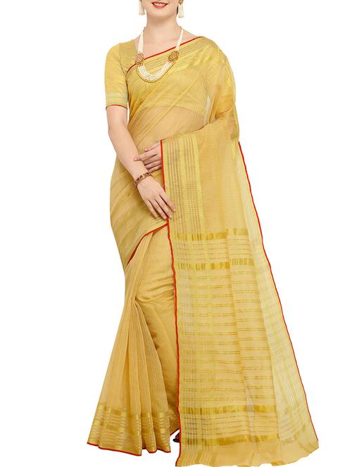 Delicate golden border saree with blouse - 15414370 - Very Small Image - 1