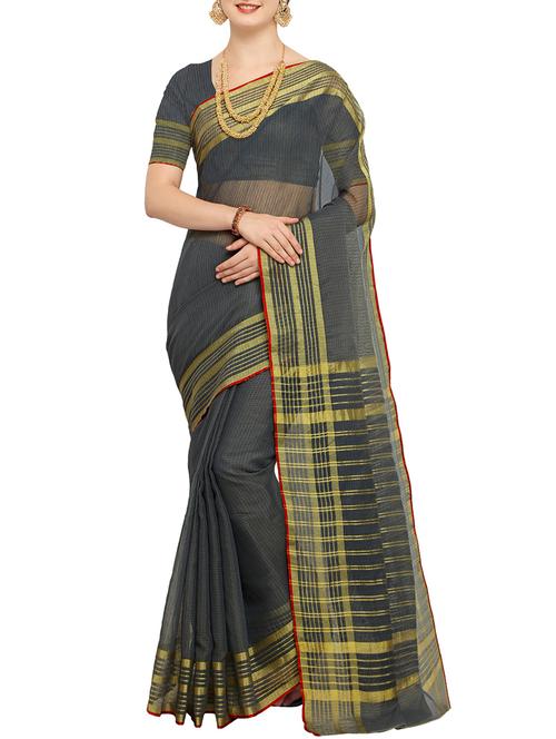 Delicate golden border saree with blouse - 15414371 - Very Small Image - 1