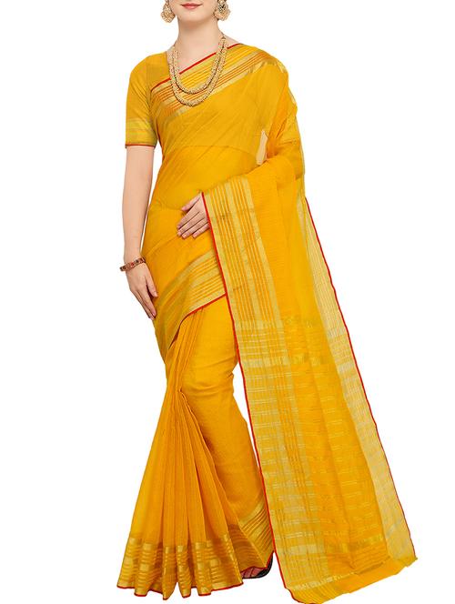 Delicate golden border saree with blouse - 15414373 - Standard Image - 1