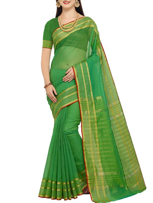 Delicate golden border saree with blouse - 15414374 - Standard Image - 1