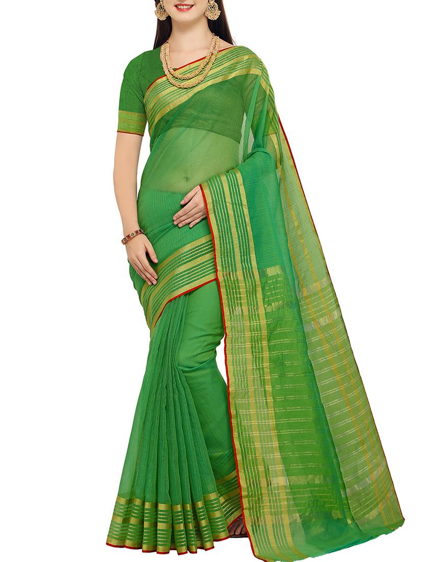 Delicate golden border saree with blouse - 15414374 - Zoom Image - 1