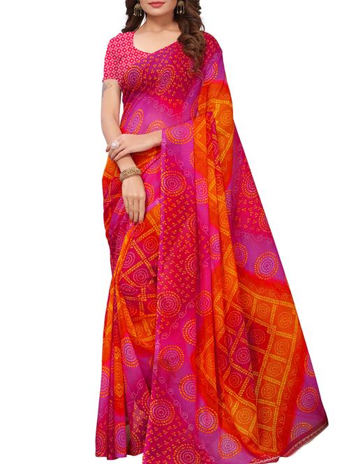 Georgette bandhni Saree with blouse - 15414379 - Very Small Image - 1