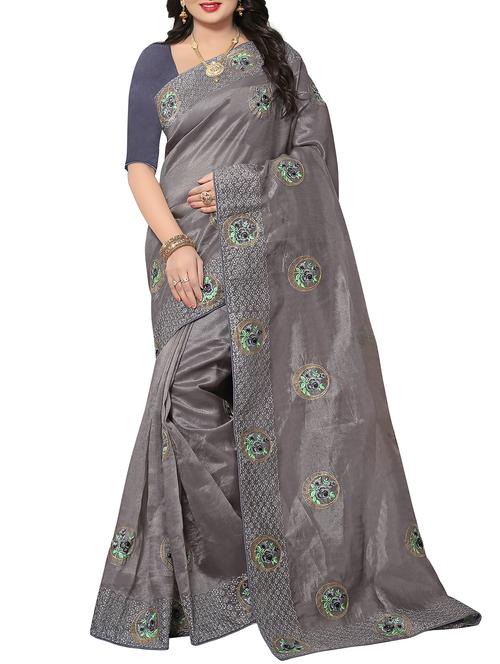 floral resham embroidered saree with blouse - 15414396 - Standard Image - 1