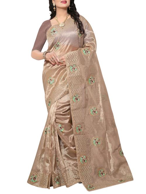 floral resham embroidered saree with blouse - 15414397 - Very Small Image - 1