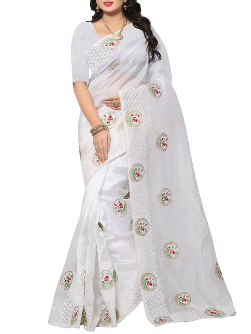 floral resham embroidered saree with blouse - 15414398 - Standard Image - 1