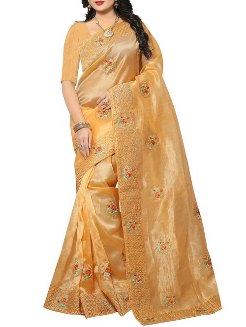 floral resham embroidered saree with blouse - 15414399 - Standard Image - 1