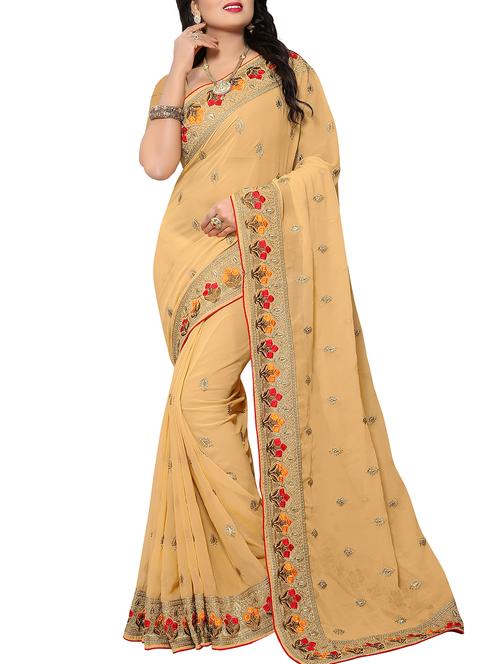 floral border zari embroidered saree with blouse - 15414408 - Standard Image - 1