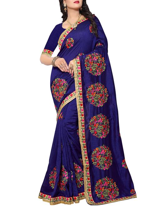 floral resham embroidered saree with blouse - 15414409 - Standard Image - 1