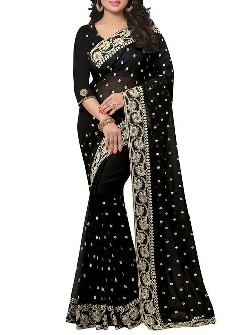embellished floral border stone work saree with blouse - 15414414 - Standard Image - 1
